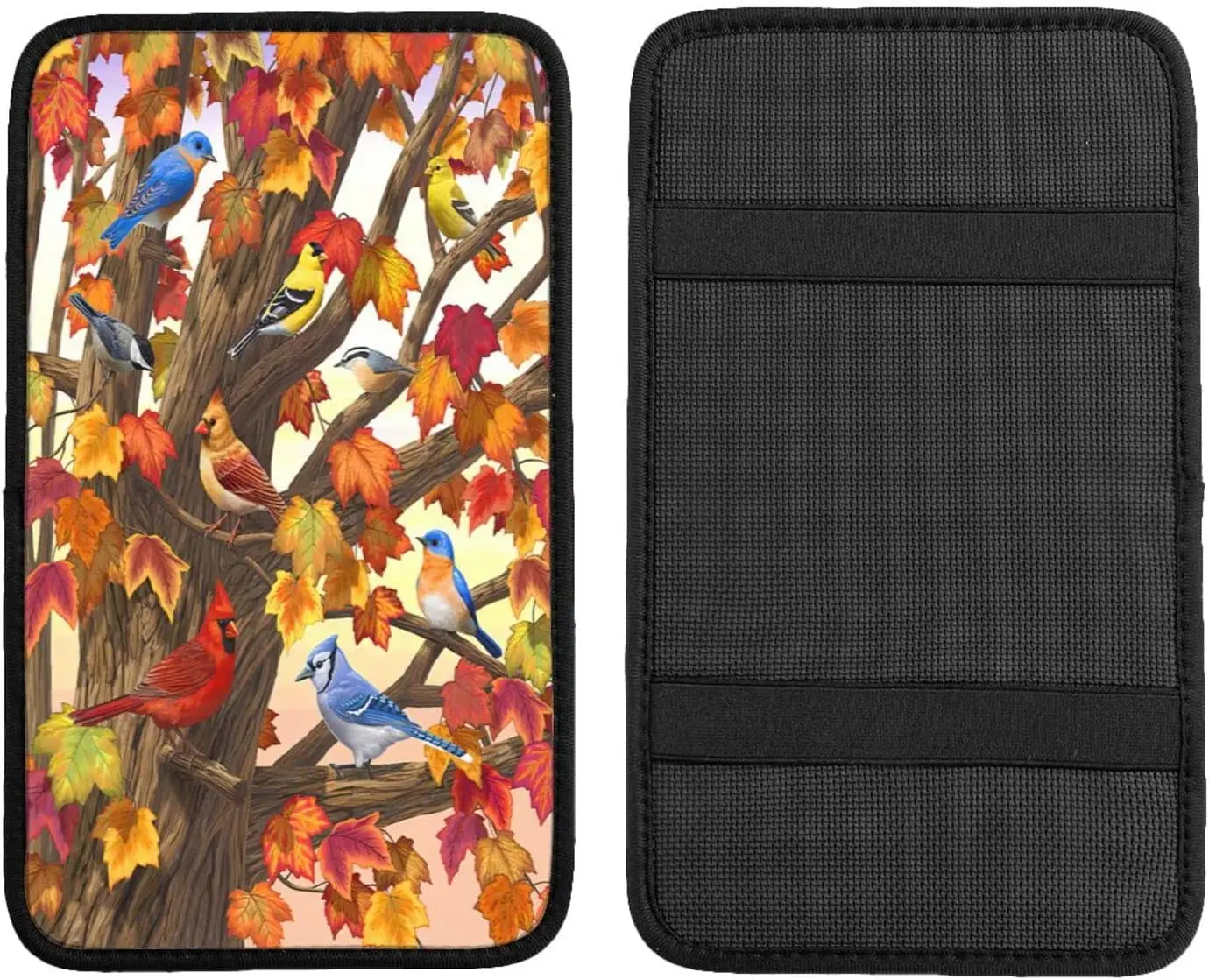 

Auto Center Console Armrest Cover Pad, Fall Birds Autumn Maple Leaves Universal Fit Car Armrest Cover Cushion Mat for