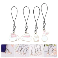 4pcs cell lanyard rabbit charm pendant wrist strap cell charms key id badge holder for camera cell white