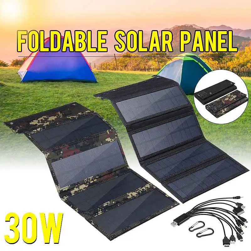 

USB Foldable Solar Panel Portable Solar Power Cells Waterproof 30W 5V Folding Solar Panels For Mobile Phone Battery Charger