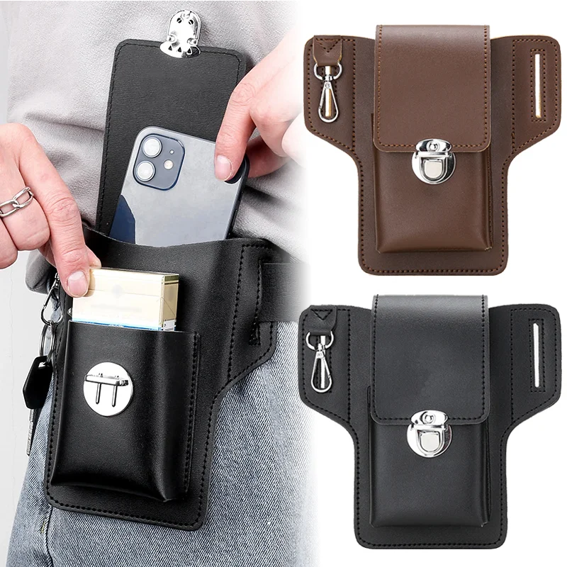 

PU Leather Fanny Packs Men Multi-function Waist Bags Mobile Phone Storage Belt Bag Outdoor Sports Travel Pouch Male Casual Purse