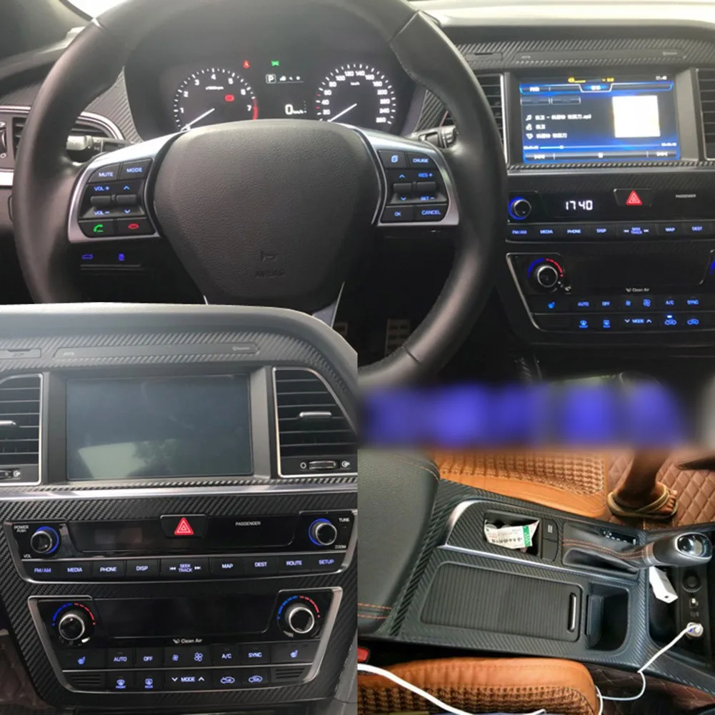 

Для Hyundai Sonata 9 2015-2017 наклейки Переводные картинки 1 комплект 3D углеродное волокно черная крышка интерьерный стиль высокое качество