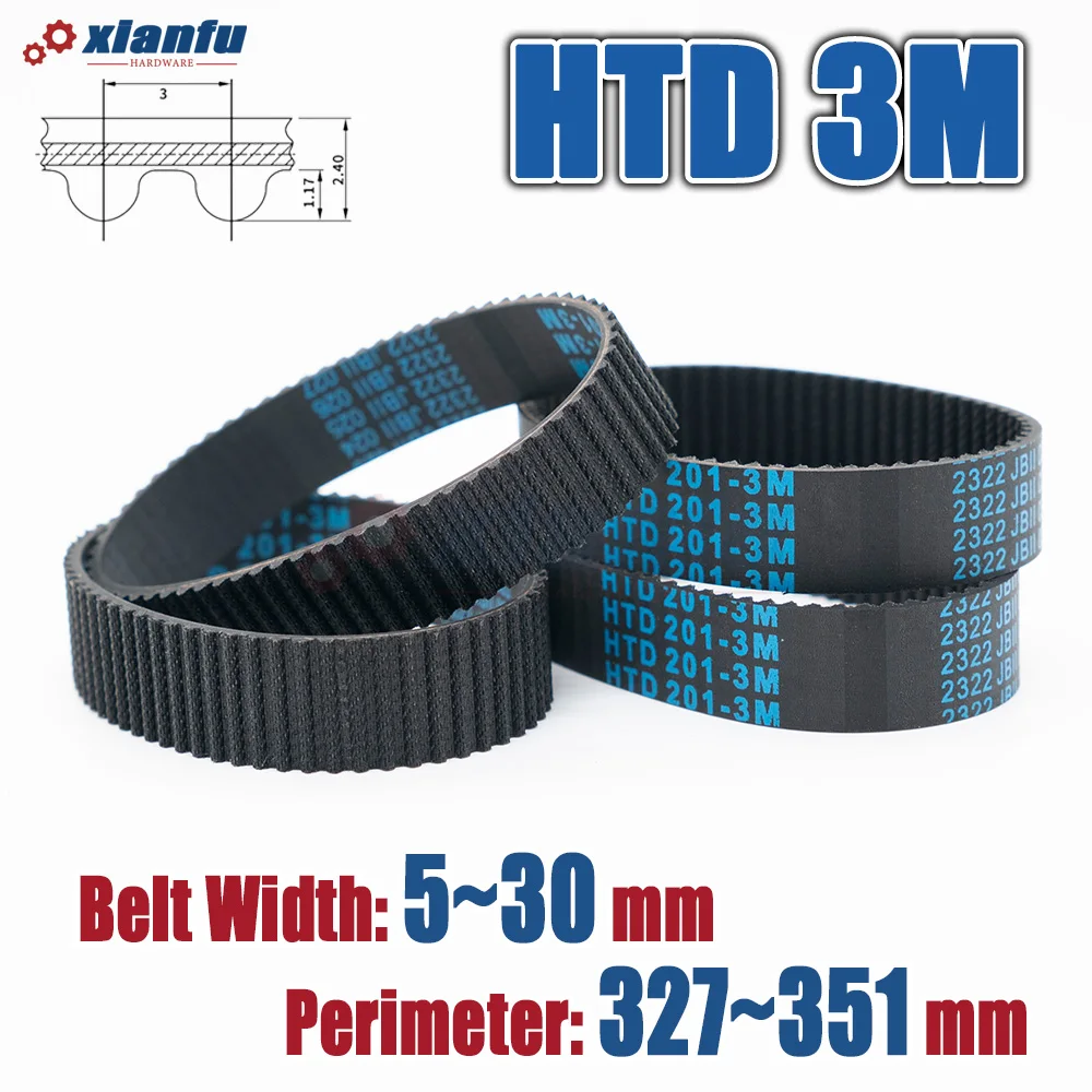 HTD 3M Резиновый ремень ГРМ по периметру 327 330 333 336 339 342 345 348 351 мм Привод синхронной коробки Ширина 5 ~ 30 мм HTD3M с ЧПУ