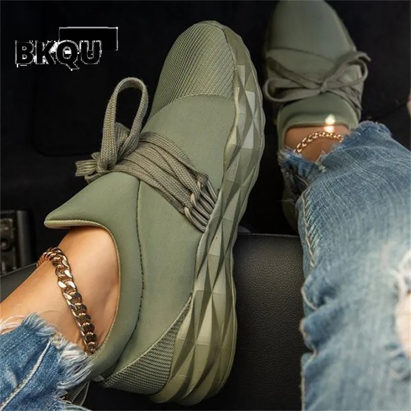 

Женские кроссовки на шнуровке, дышащие вязаные, Вулканизированная подошва, сетчатые, Повседневная модная обувь для бега, большие размеры