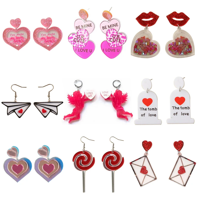 

Valentine's Day Romantic Hand Heart Gesture Acrylic Earrings For Women Fashion Cupid 's Arrow Love You Drop Earrings Day Gift
