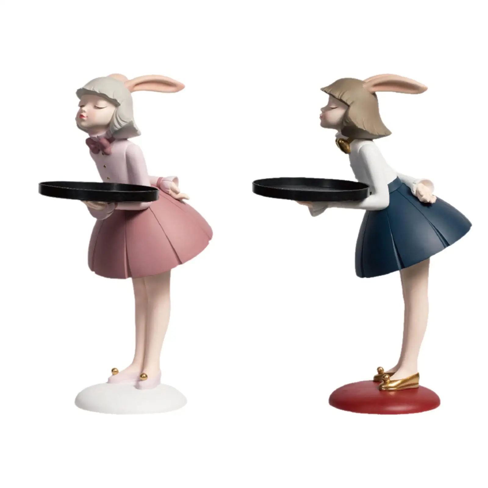 Напольная статуя девочки с кроличьими ушками подарок на день рождения подносом