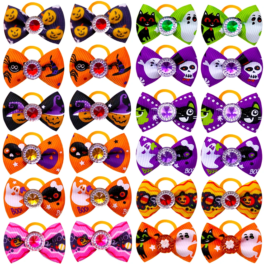 

60pcs Dog Bows Halloween Dogs Accessories Small Dog Cat Hair Bows Rubber Bands Dog Hair Accessories Fashion Cute Dogs Bowknot
