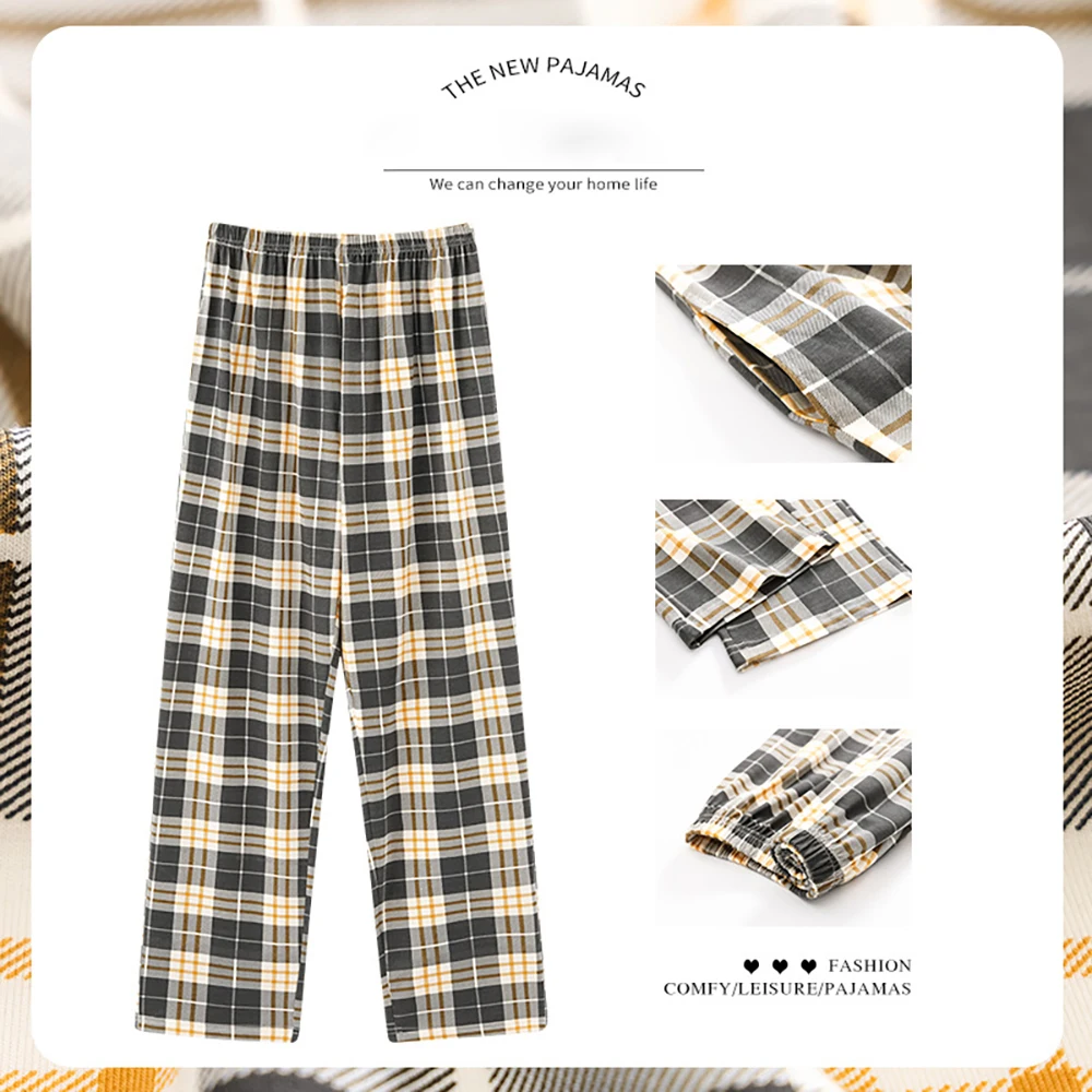 5XL Casual Long Pajama Pants Autumn Cotton Pyjama Pants Breathable Pajamas for Men Fashion Plaid Nightwear Comfortable Underwear