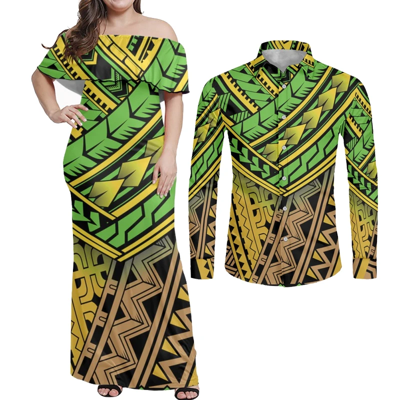 Женское длинное платье с открытыми плечами принтом