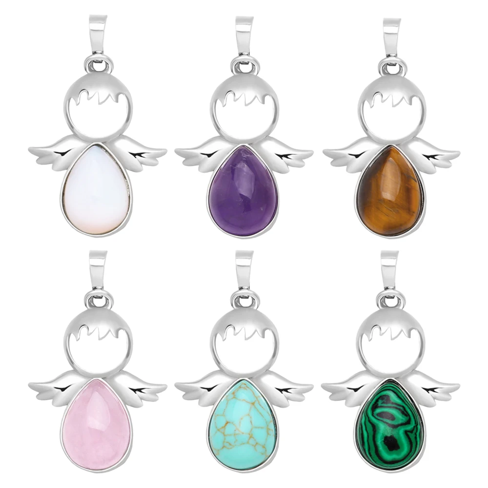 

OCESRIO Natural Stone Angel Wings Pendant for Necklace Copper Opal Tiger Eye Lapis Men Women Jewelry Making Supplies pdta924