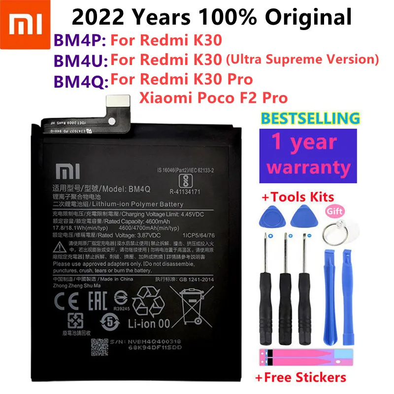 

100% Original XIAO MI BM4P BM4U BM4Q Phone Battery For Xiaomi Redmi K30 Pro K30Pro Supreme Version Poco F2 Pro +Tools Free