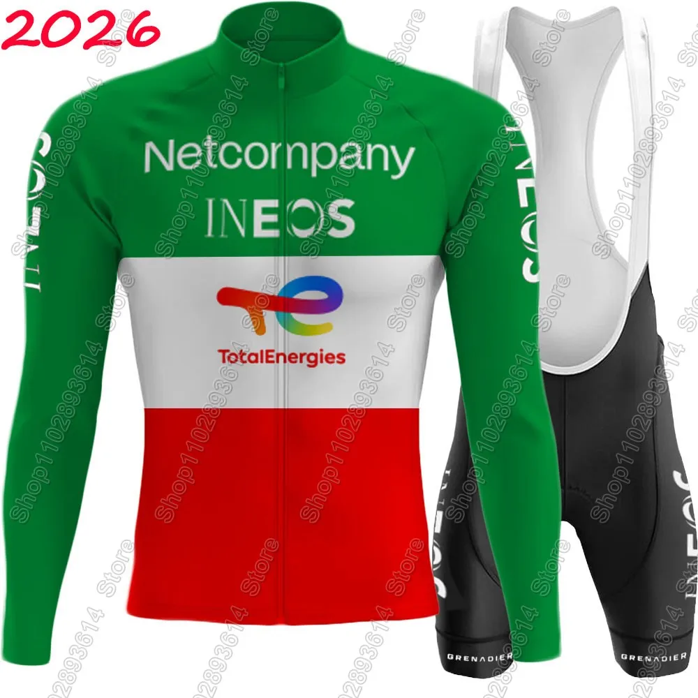 Фото Комплект велоформы Netcompany-INEOS 2026 для сборной Италии: мужская футболка с коротким/длинным рукавом, шорты на лямках, костюм для шоссейного велосипеда, велоформа для MTB №1
