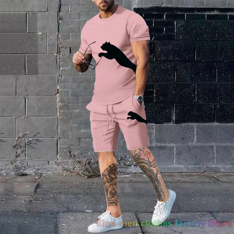 2023 New Summer Sportswear Tracksuit Cotton Set Men Oversized Brand printing TShirts Shorts Sets 2 Piece Outfits Sets for Men