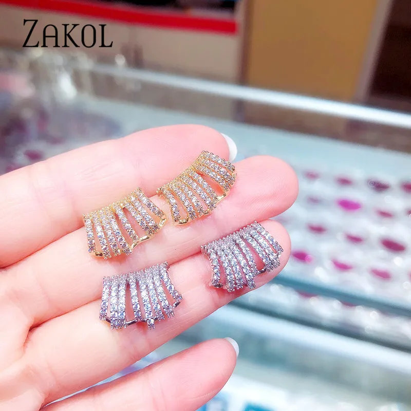 

ZAKOL Elegant Famous Brand Design Leaf Shape Zirconia Wedding Earring for Women Luxury Korean Stud Earrings Fashion Jewelry