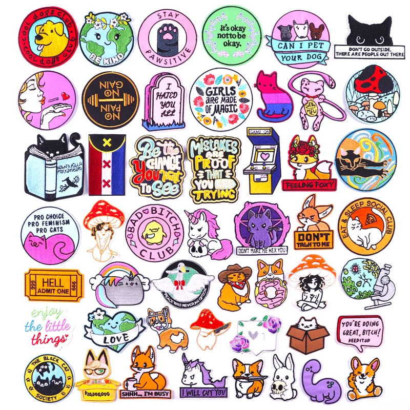 Мультяшные/вышитые патчи термоклейкие для одежды с животными корги кошки