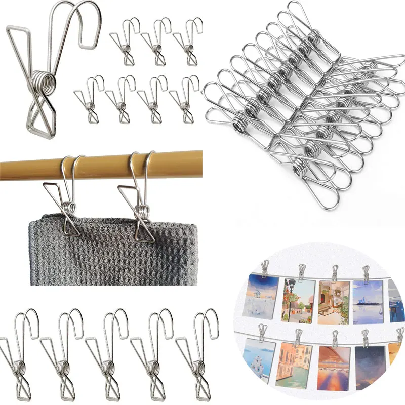 

5Pcs Stainless Steel Clothes Pins Clip Hanging Hook Clip Multi-Purpose Metal Wire Utility Clips for Home Kitchen Office