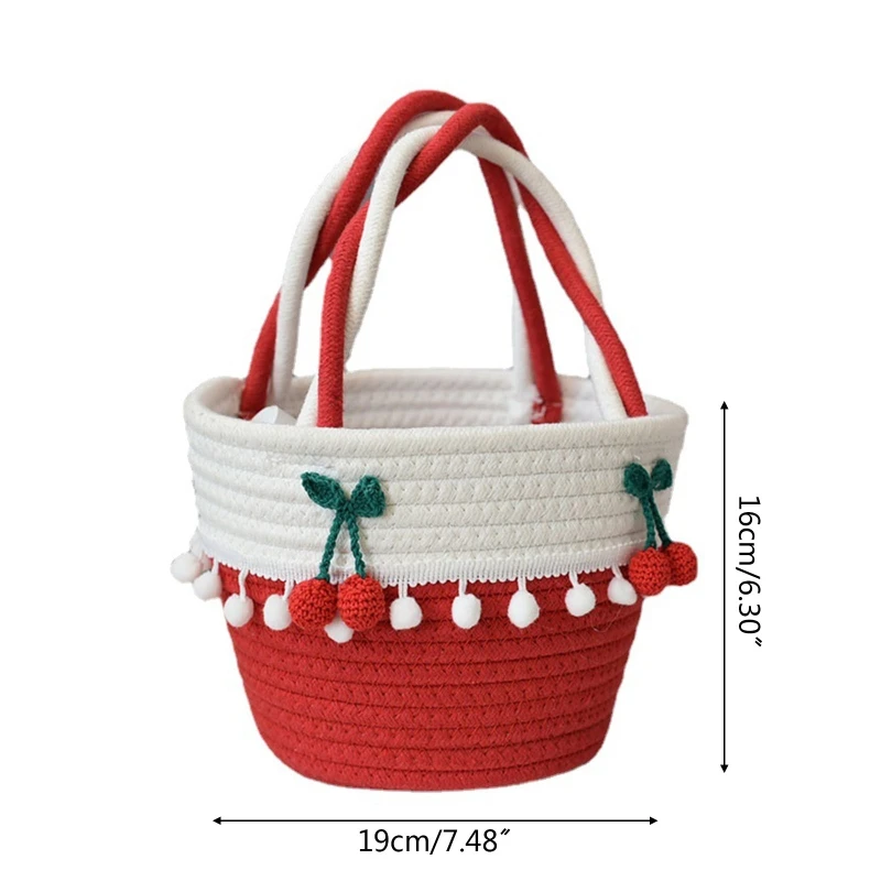 

Handmade Cute Cherry Portable Small Bag Cotton Thread Straw Woven Bag