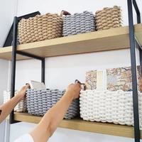 12pcs hand woven storage baskets cotton rope weaving box sundries cosmetic organizer desktop storages basket panier rangement