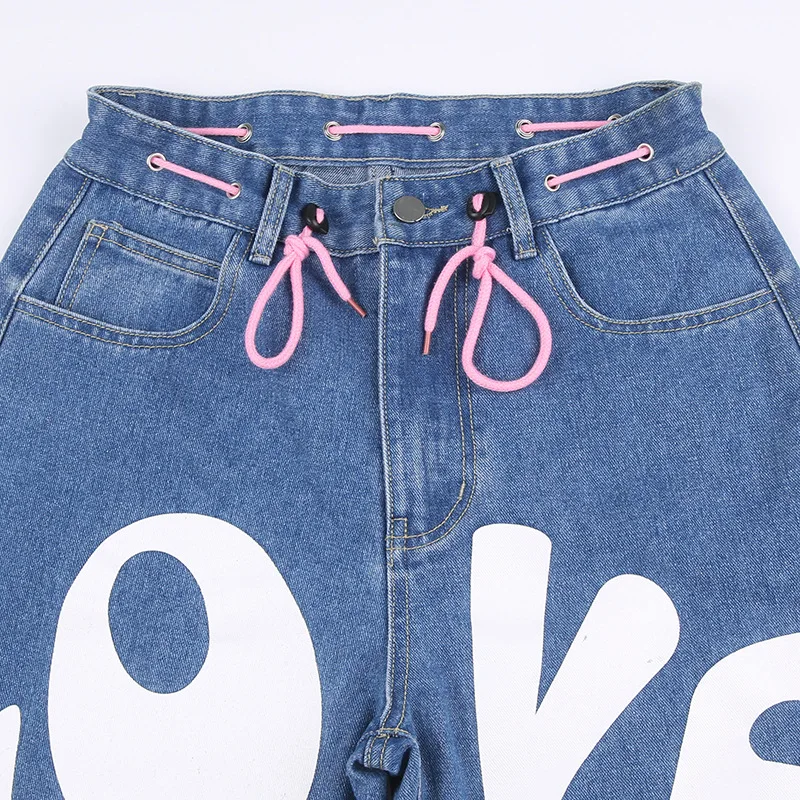 American Vintage Street Love Print Jeans Women 2023 Summe Loose Pendant Loose Plus Size Wide Leg Straight Pants Casual Trousers