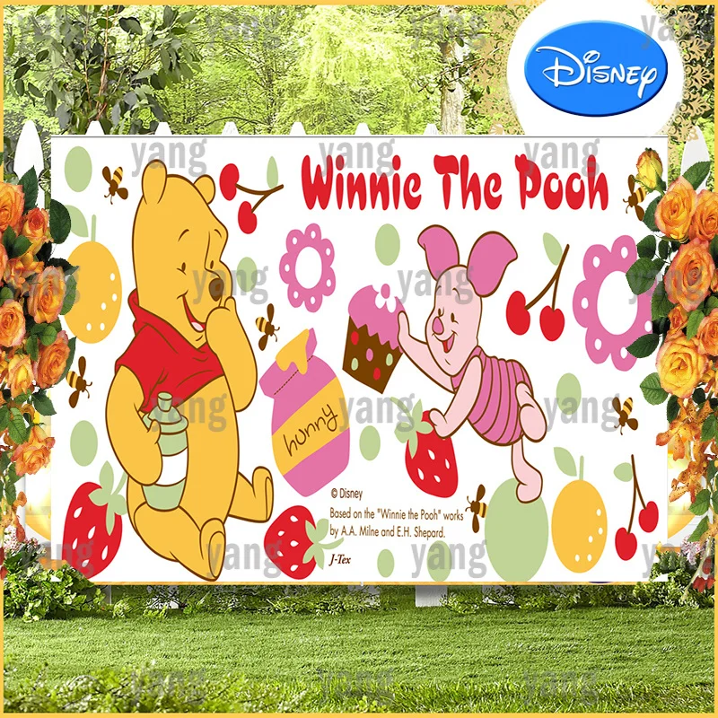 Lovely Disney Birthday Strawberry And Cherry Backdrop Party Winnie Bear Background Tigger Piglet Banner Custom Boy Baby Shower