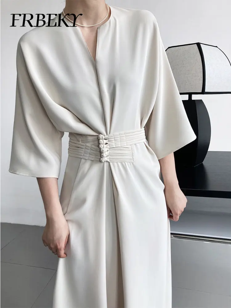 

Women's Dresses Summer New Temperament Coil Buckle Waist Lacing Straight Long Dress Elegant Party Dresses for Women 2023