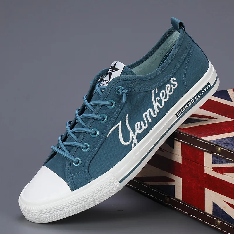 Осенние модные мужские повседневные туфли удобные холщовые кроссовки с вышивкой