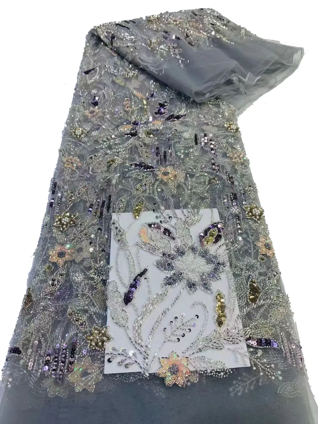 

New delicate three-dimensional color sequin bead tube embroidered lace, high-end fashion bead tube evening gown / 5yards