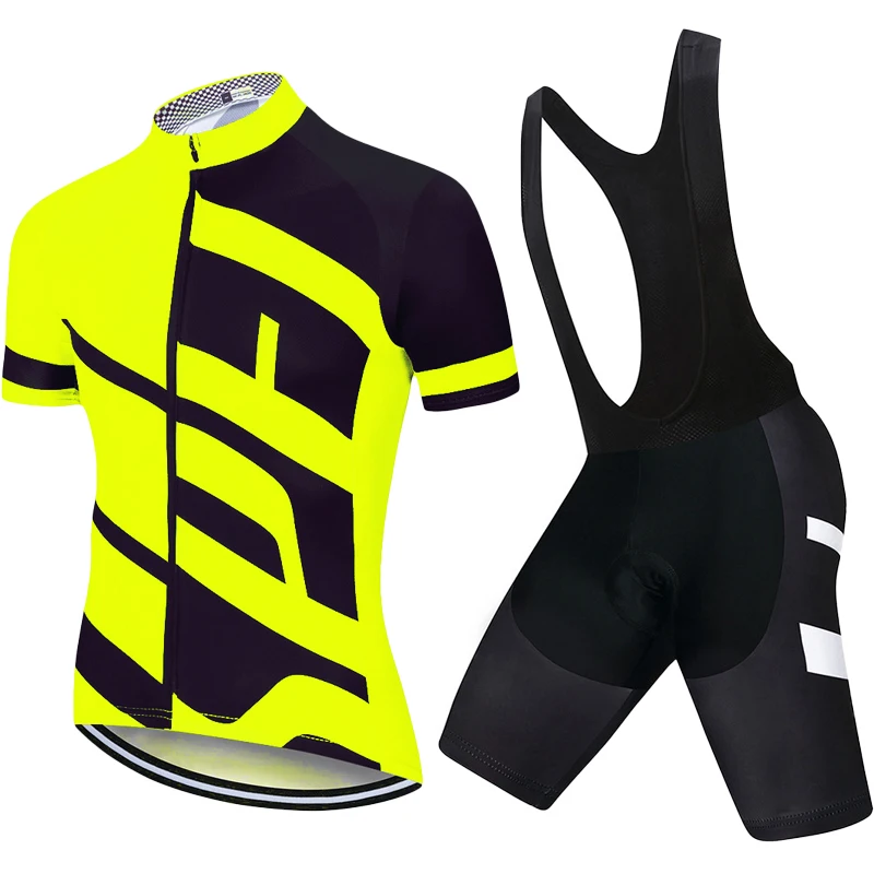 Fluorescent yellow Cycling Jersey 19D Bib Set MTB Uniform Bike Clothing Quick Dry Bicycle Wear Clothes Men Short Maillot Culotte