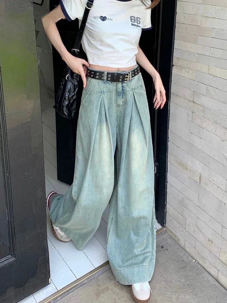 Корейские свободные и универсальные женские джинсы в стиле ретро летняя уличная