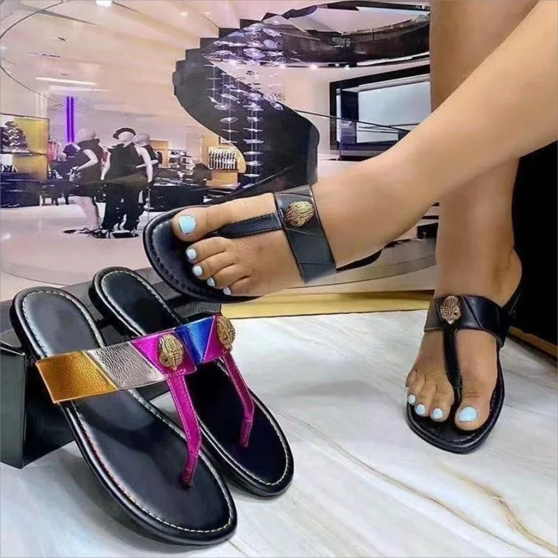 Hardware Diamond Buckle Flip-flops 2023 European and American Fashion Ladies Sandals Christmas Gifts Party