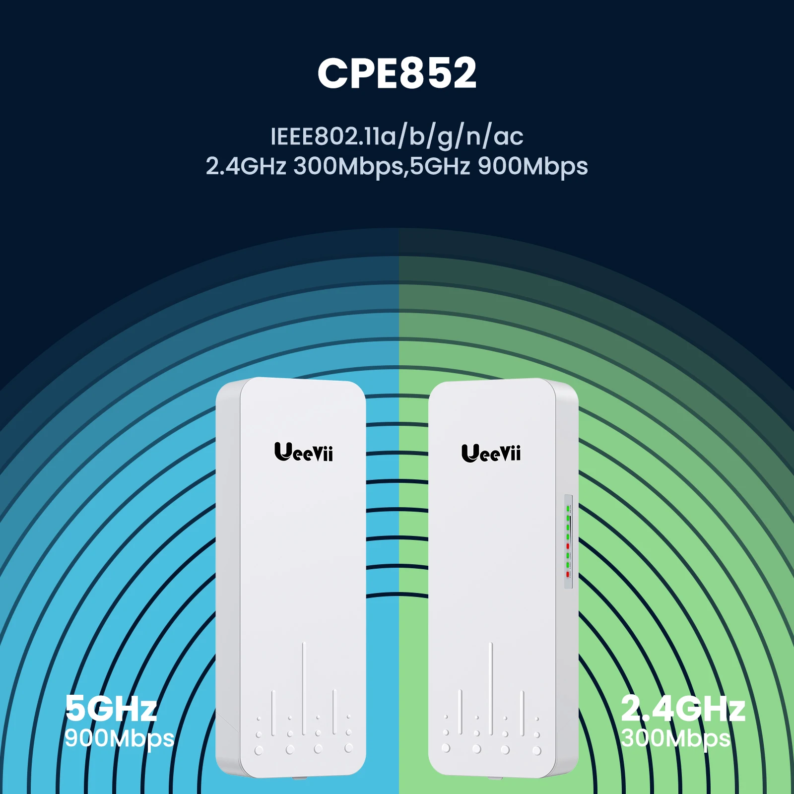 

Ueevii 2.4G&5.8G Wireless Bridge 5KM Wifi Router Extender Range Outdoor 300/900Mbps 2 Pcs 15&9dBi WiFi Bridge Repeater CPE852