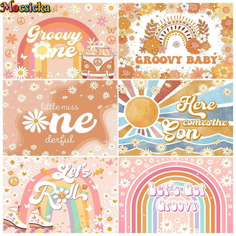 

Mocsicka Little Daisy Party Backdrop Photography 1st Kids Newborn Baby Birthday Background Cake Smash Rainbow Studio Photo Props