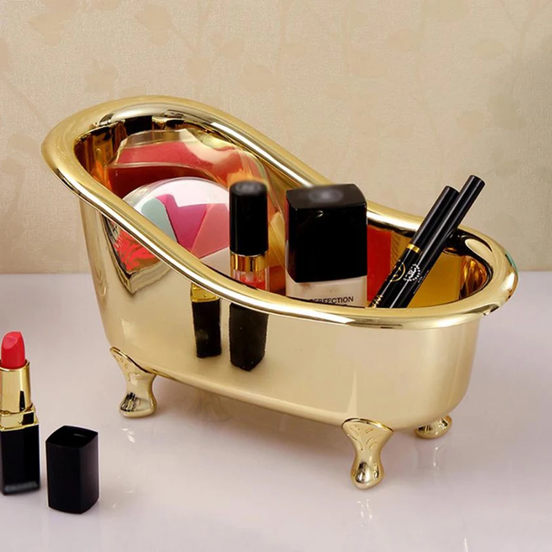 

Mini caixa de armazenamento para banheira, caixa organizadora de maquiagem, jóias e outros artigos diversos, dourada e prateada