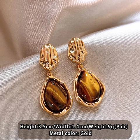 Taoya Серьги-капельки из меди с камнем тигровый глаз