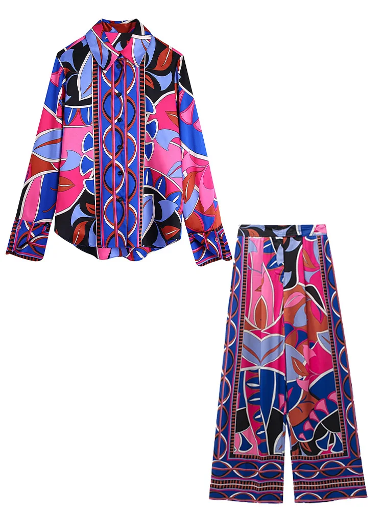 

Женский Повседневный костюм с геометрическим принтом, комплект из 2 предметов, рубашка с длинным рукавом и низким подолом и высокие брюки, л...