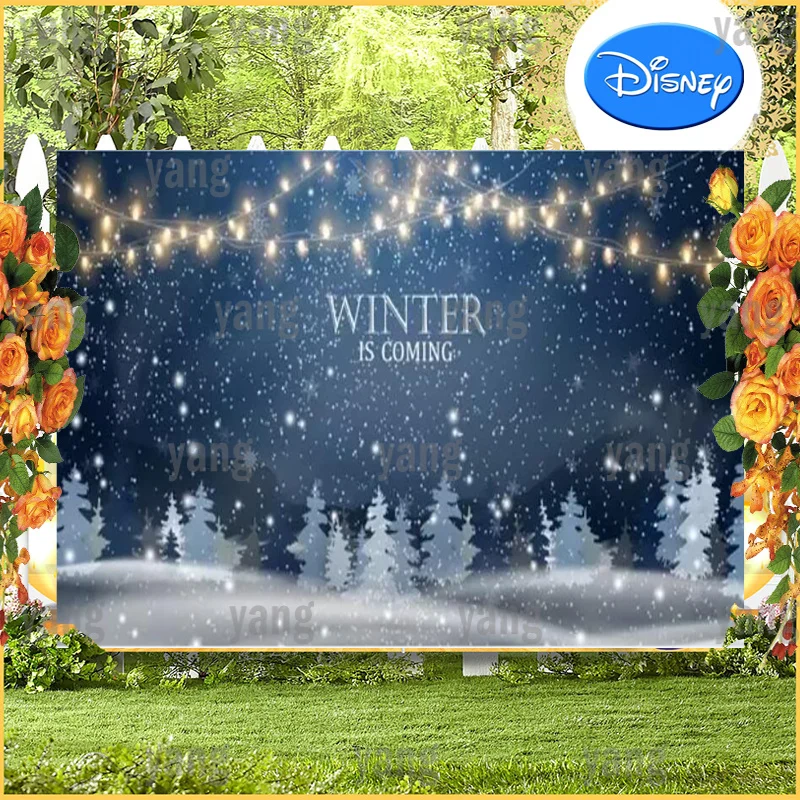 Custom Blue Glitter Snowflake Ice Forest Decoration Bedroom Lamp Wall Background Gifts Merry Christmas Banner Party Backdrop