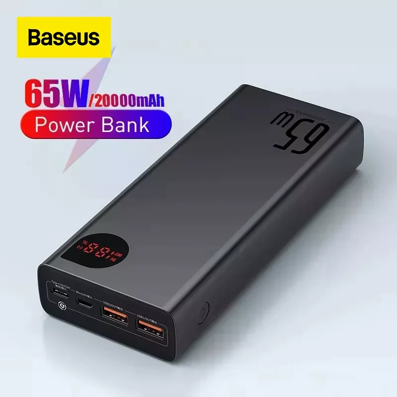 

Внешний аккумулятор Baseus, ёмкость 20000мАч, мощность 65Вт, поддержка быстрой зарядки QC 3.0 и PD, подойдёт для телефонов и ноутбуков