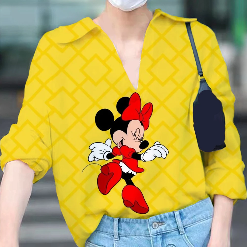 

Disney Minnie Mickey Mouse Polos Top Women Long Sleeve T- shirt Crop top Women Cartoon print T Shirt Casual autumn tshirt Y2K