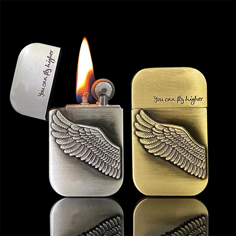 

Creative Personalized Relief Zinc and Angel Wings Grinding Wheel Kerosene Metal Lighter