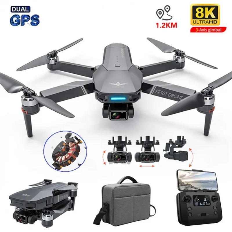 

KF101 PRO GPS Drone 4K Professional 8K HD EIS Camera Anti-Shake 3-Axis Gimbal 5G Wifi Brushless Motor RC Foldable Quadcopter