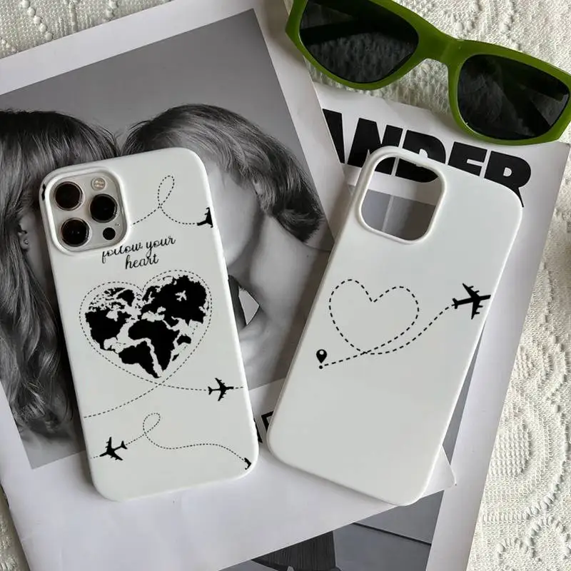 

World Map Travel line Phone Case Candy Color for iPhone 6 7 8 11 12 13 s mini pro X XS XR MAX Plus