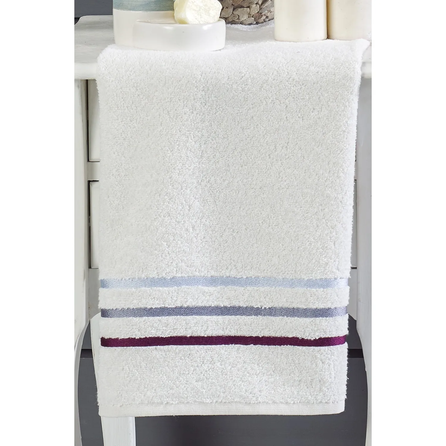 Özenev Hooded 2 Piece Family Bath Robe Set Cotton Striped Groined Soft Luxury Mürdüm Quality Elegant Appearance Strong Absorbency