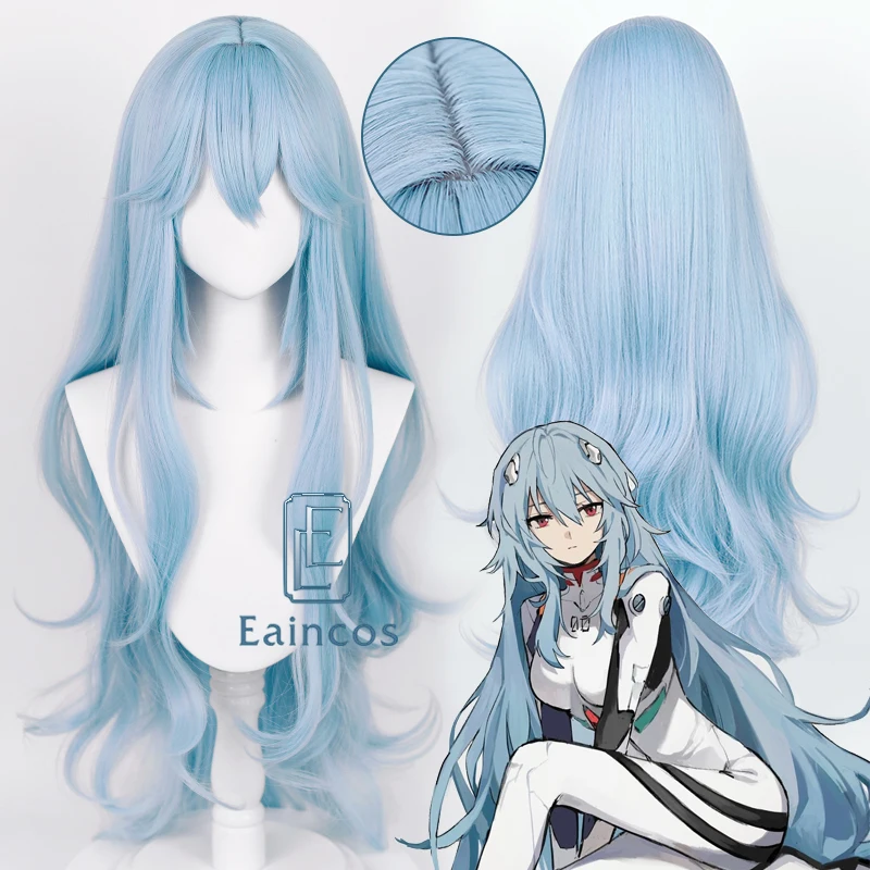 

Anime EVA Ayanami Rei Cosplay Wig 100cm Light Blue Long Wavy Women Wigs Heat Resistant Synthetic Hair Headwear