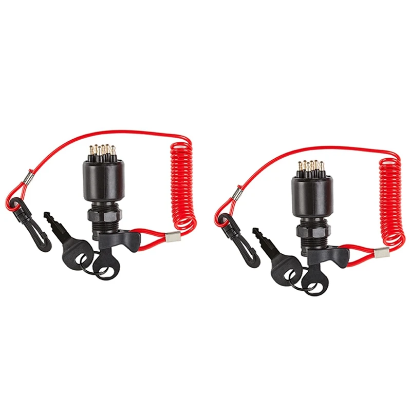 

2X Ignition Switch Key Safety Lanyard Lock Assembly For OMC BRP 1996 Up Johnson Evinrude 5005801 For Evinrude Johnson