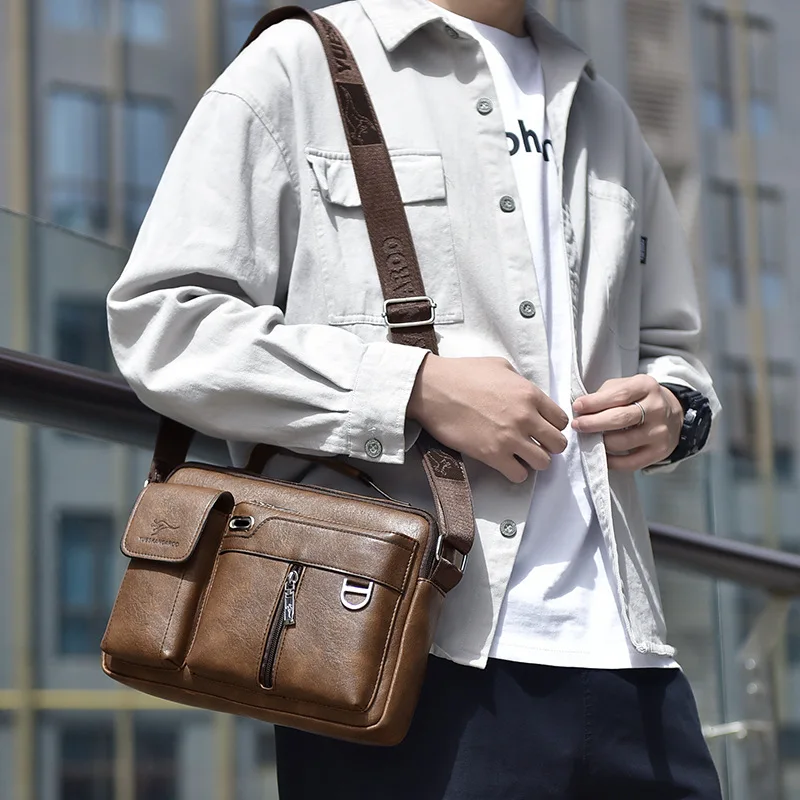Horizontal PU Leather Men's Shoulder Bag Large Capacity Messenger Crossbody Bag Vintage Male Tote Bag Casual Small Handbag