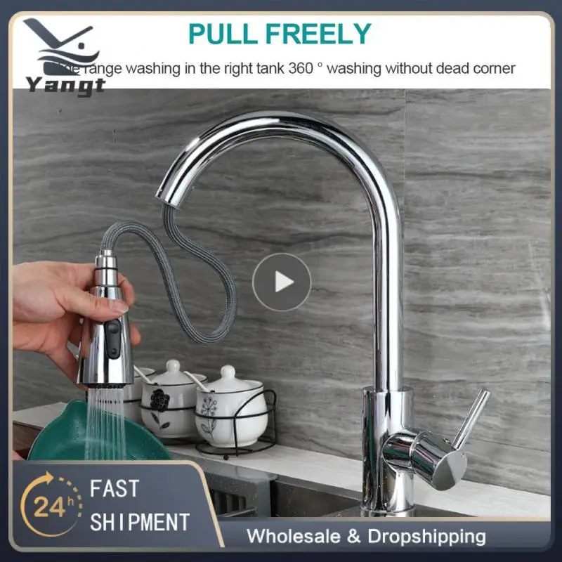 

Kitchen Faucets Brushed Nickel Pull Out Kitchen Sink Water Tap Mixer 360 Rotation Stream Sprayer Head Hot Cold Taps For kitchen