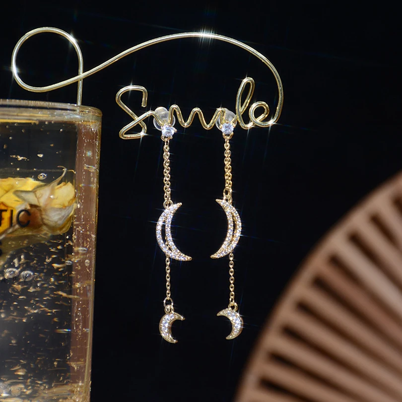 

S925 Silver Needle Micro-inlaid Zircon moon earrings Line Exquisite Light Luxury High Quality Drop Earring Star Jewelry Gifts
