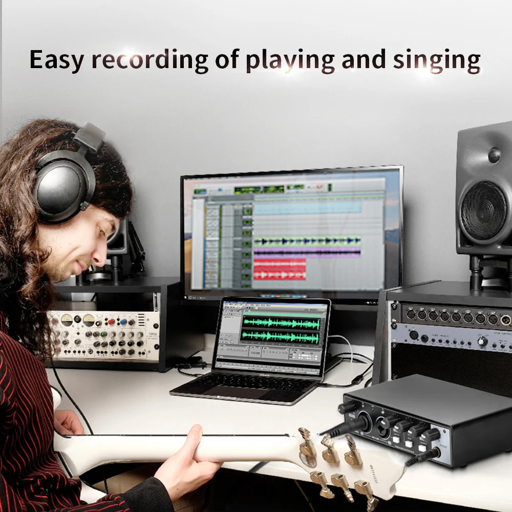 USB Audio Interface Computer Sound Card 24-bit/192KHz AD Converter For Electric Guitar Recording Singing enlarge