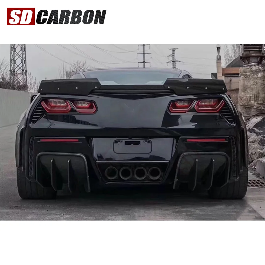 Фото Диффузоры-сплиттеры из карбона для заднего бампера Chevrolet Corvette C7 Z06 2014-2019, задний спойлер, аксессуары для тюнинга кузова автомобиля №2