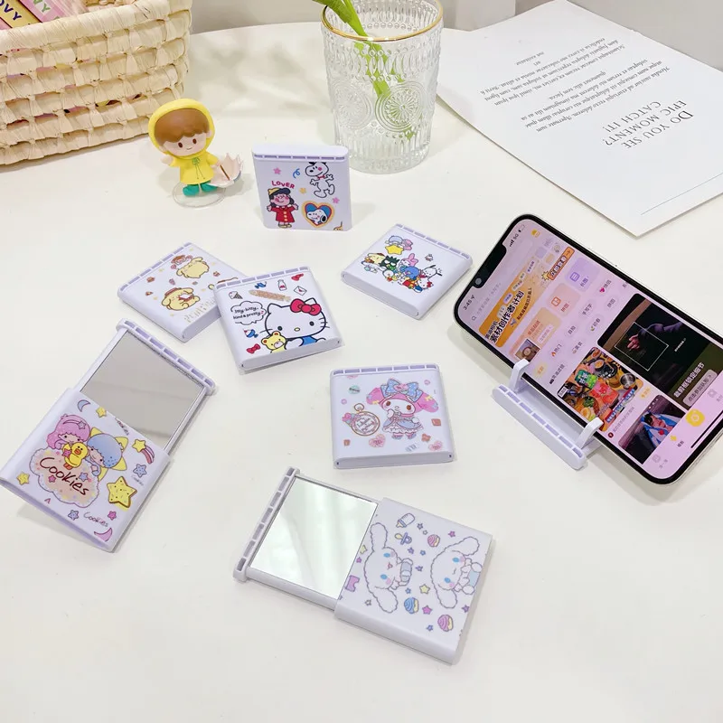 

Милые Hellokittys My Melody Kuromi Cinnamoroll помпон пурин Badtz Sanrioed мобильный телефон держатель туалетное зеркало портативный подарок