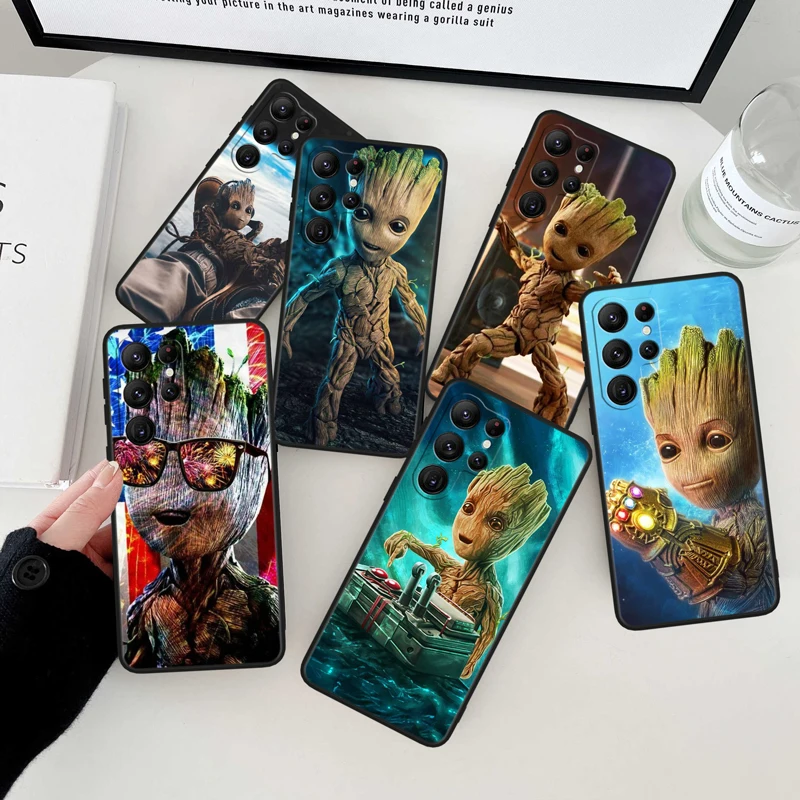 

Groot Marvel Avengers Black Phone Case For Samsung Galaxy S23 S22 S21 S20 FE Ultra Pro Lite S10 S10E S9 Plus 5G